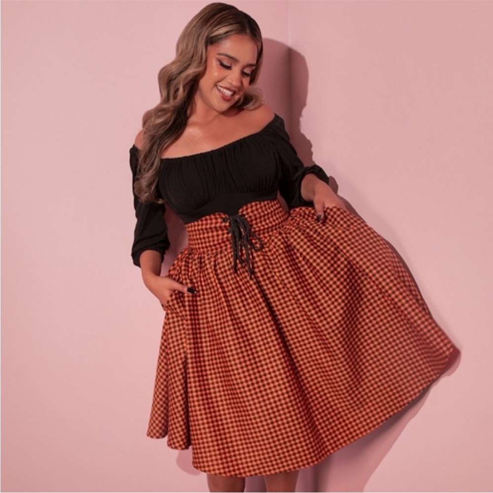 Vixen Corset Skirt in orange/black gingham